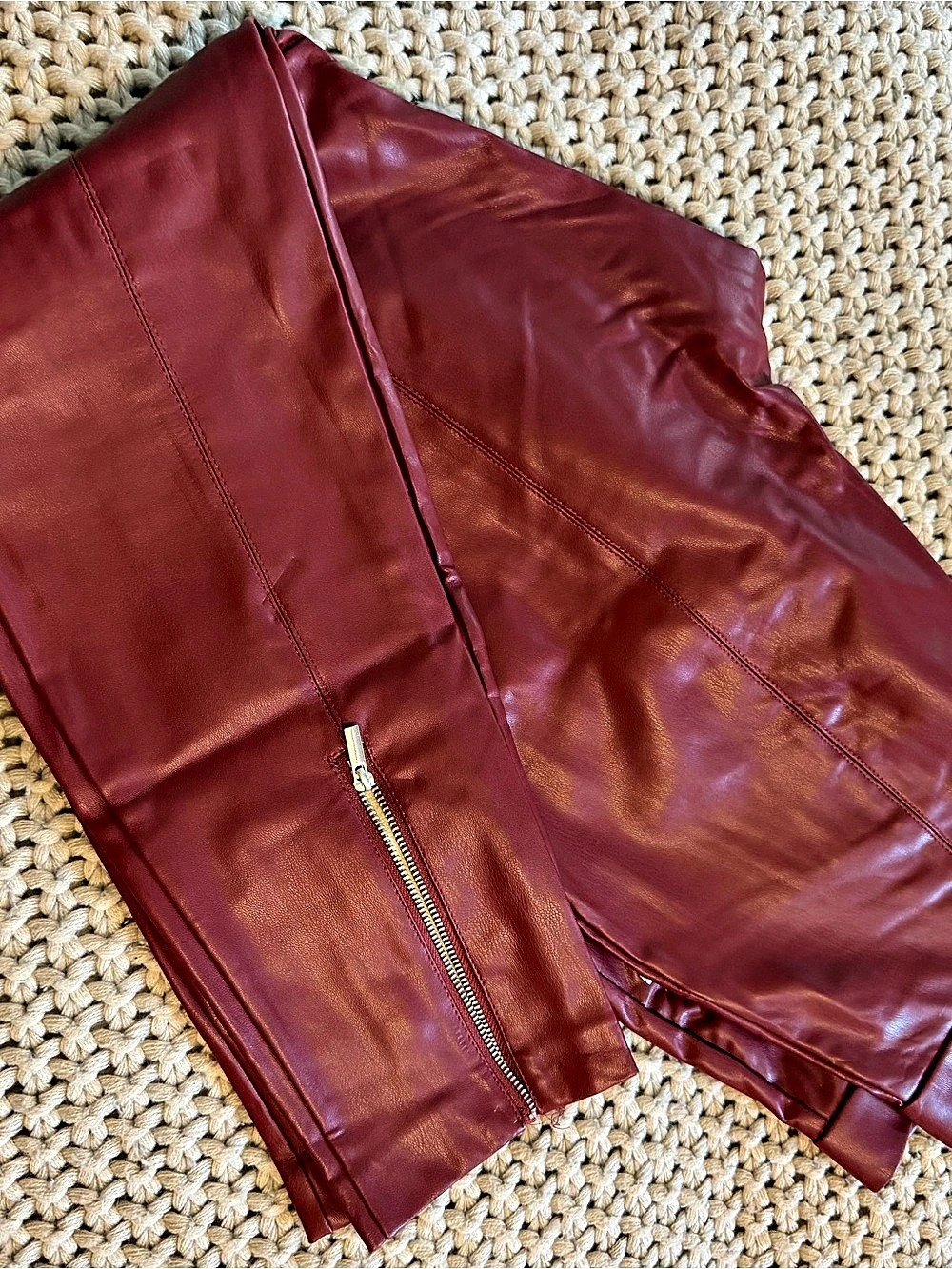 ZARA Faux Leather Moto pants Red Medium